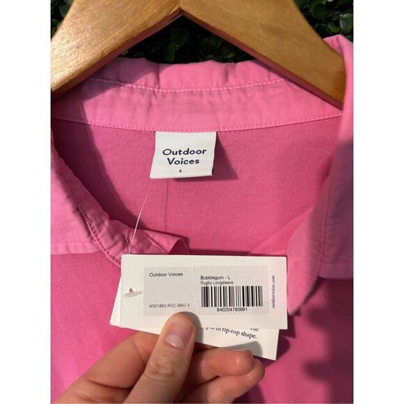 Outdoor Voices Mens Bubblegum Pink Rugby Polo Long Sleeve NWT Large - Picture 5 of 5